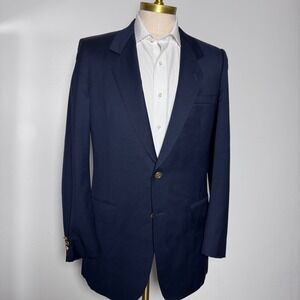Bartolini Blazer Mens‎ 42 XL Navy Blue Solid Wool Gold Buttons Vintage Tall-e-ho